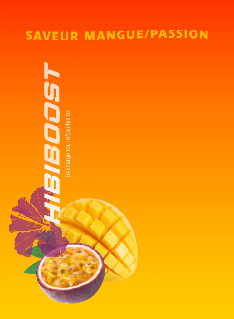 Etiquette hibiboost saveur mangue passion